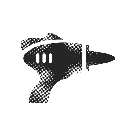 Toy laser gun icon in halftone style. Black and white monochrome vector illustration.のイラスト素材