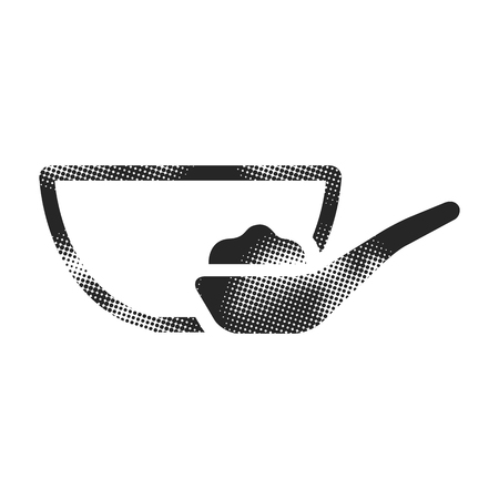Porridge bowl icon in halftone style. Black and white monochrome vector illustration.のイラスト素材