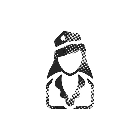 Stewardess avatar icon in halftone style. Black and white monochrome vector illustration.のイラスト素材