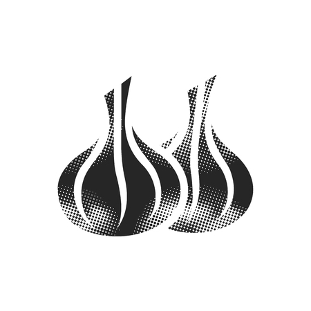 Garlic icon in halftone style. Black and white monochrome vector illustration.のイラスト素材