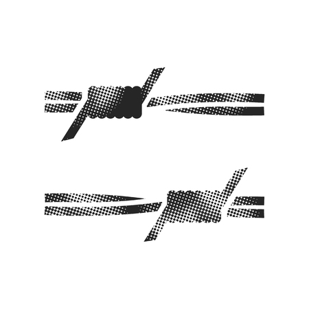 Barbed wire icon in halftone style. Black and white monochrome vector illustration.のイラスト素材