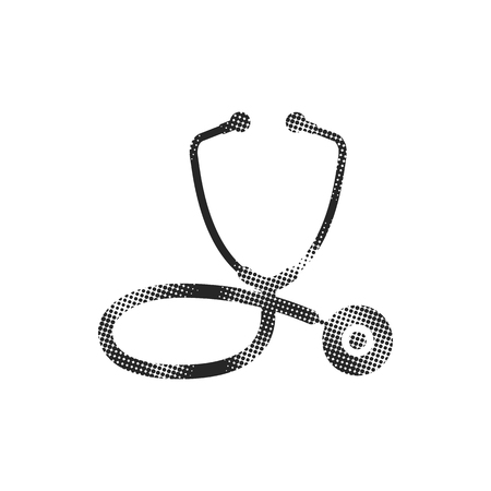 Stethoscope icon in halftone style. Black and white monochrome vector illustration.のイラスト素材