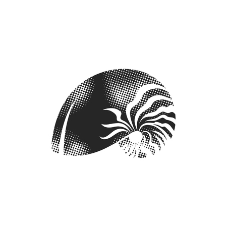 Nautilus icon in halftone style. Black and white monochrome vector illustration.のイラスト素材