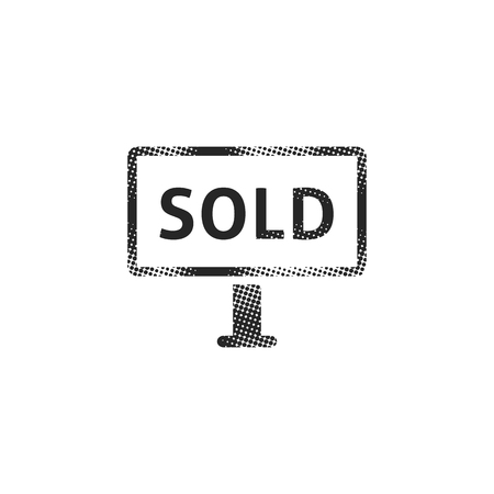 Sold out sign icon in halftone style. Black and white monochrome vector illustration.のイラスト素材