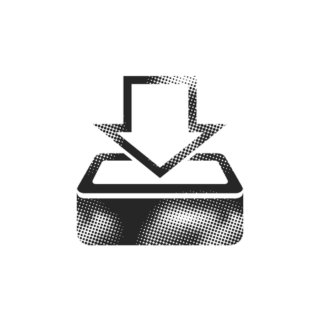 Download button icon in halftone style. Black and white monochrome vector illustration.のイラスト素材