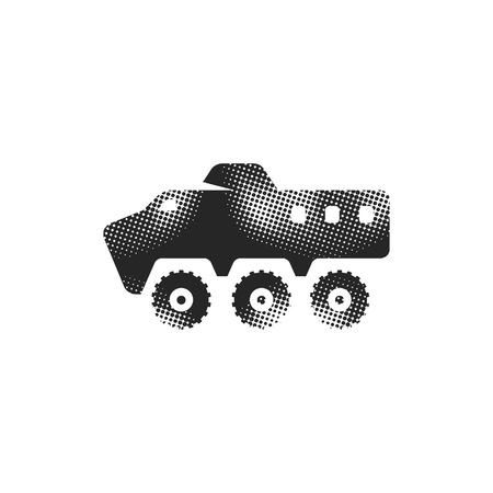 Armored vehicle icon in halftone style. Black and white monochrome vector illustration.のイラスト素材