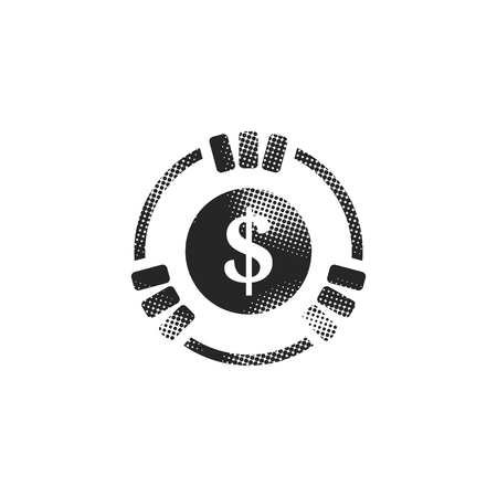 Gambling coin icon in halftone style. Black and white monochrome vector illustration.のイラスト素材