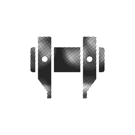 Camera lens spanner icon in halftone style. Black and white monochrome vector illustration.のイラスト素材