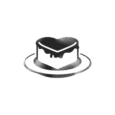 Chocolate cake icon in halftone style. Black and white monochrome vector illustration.