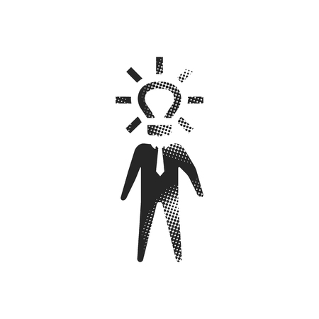 Light bulb head icon in halftone style. Black and white monochrome vector illustration.のイラスト素材