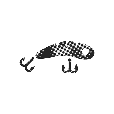 Fishing lure icon in halftone style. Black and white monochrome vector illustration.のイラスト素材