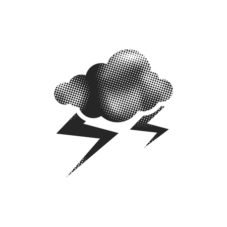Weather overcast storm icon in halftone style. Black and white monochrome vector illustration.のイラスト素材