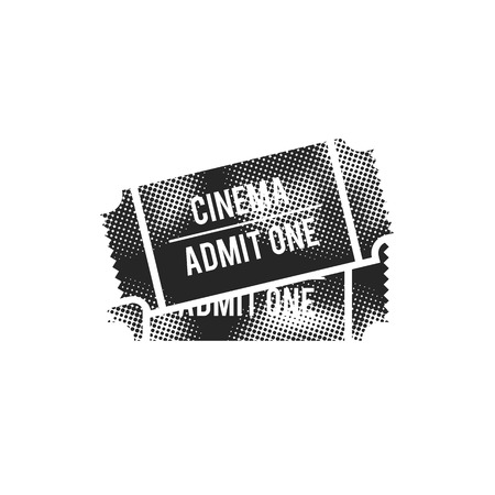Cinema ticket icon in halftone style. Black and white monochrome vector illustration.のイラスト素材