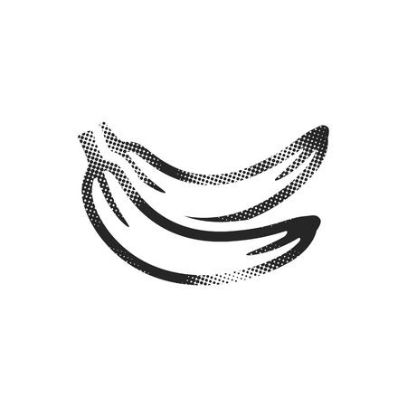 Banana icon in halftone style. Black and white monochrome vector illustration.のイラスト素材