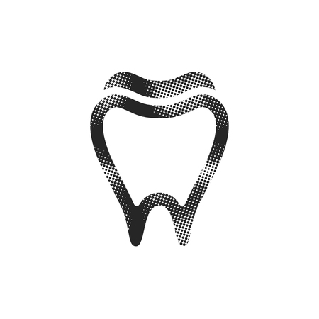 Tooth icon in halftone style. Black and white monochrome vector illustration.のイラスト素材