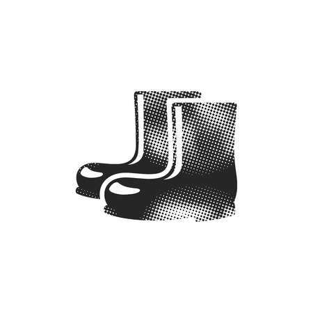 Wet boots icon in halftone style. Black and white monochrome vector illustration.のイラスト素材