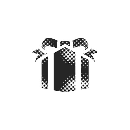 Gift box icon in halftone style. Black and white monochrome vector illustration.のイラスト素材