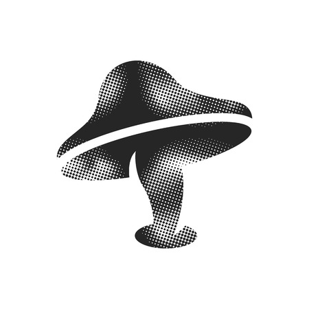 Mushroom icon in halftone style. Black and white monochrome vector illustration.のイラスト素材