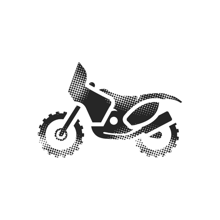 Motocross icon in halftone style. Black and white monochrome vector illustration.のイラスト素材