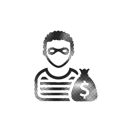 Burglar icon in halftone style. Black and white monochrome vector illustration.のイラスト素材