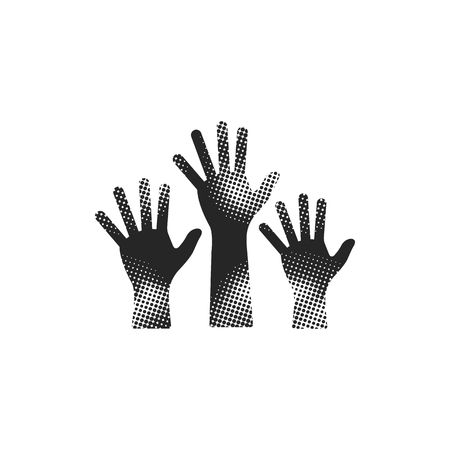 Hands icon in halftone style. Black and white monochrome vector illustration.のイラスト素材