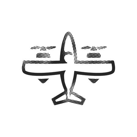 Vintage airplane icon in halftone style. Black and white monochrome vector illustration.のイラスト素材