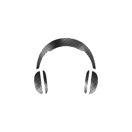 Headset icon in halftone style. Black and white monochrome vector illustration.のイラスト素材