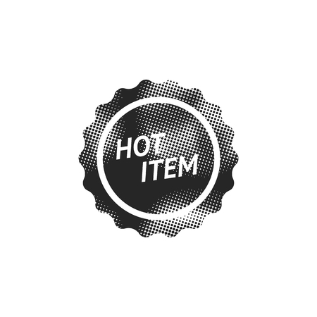 Hot item label icon in halftone style. Black and white monochrome vector illustration.のイラスト素材
