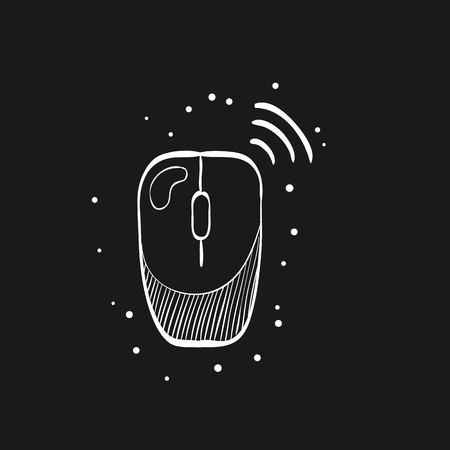 Computer mouse icon in doodle sketch lines. Wireless Bluetooth connectionのイラスト素材