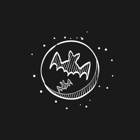 Bats and moon icon in doodle sketch lines. Animal season Halloween spooky symbol celebration symbolのイラスト素材