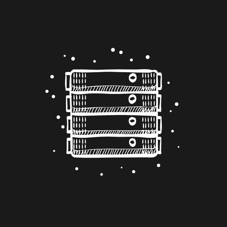 Server rack icon in doodle sketch lines. Computer data file center hosting cloud transferのイラスト素材