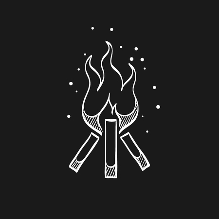 Camp fire icon in doodle sketch lines. Camping burn heat wild fireのイラスト素材