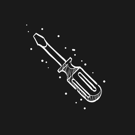 Screwdriver icon in doodle sketch lines. Electronic repair setting maintenance professionのイラスト素材