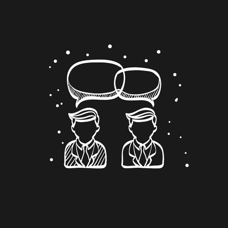Chat sign icon in doodle sketch lines. Communication conversation social business media globalのイラスト素材