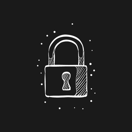 Padlock icon in doodle sketch lines. Safety, protection, guardのイラスト素材