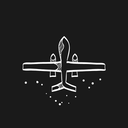 Unmanned aerial vehicle icon in doodle sketch lines. Aviation technology military drone modern warfareのイラスト素材
