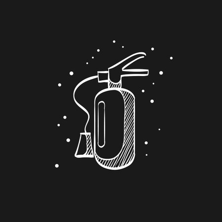 Fire extinguisher icon in doodle sketch lines. Office equipment buildingのイラスト素材
