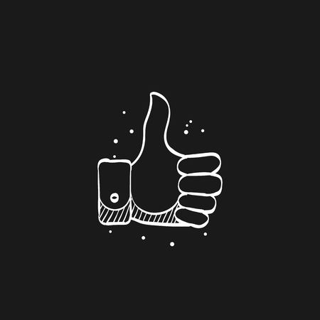 Thumb up hand icon in doodle sketch lines. Internet social media news status update likeのイラスト素材