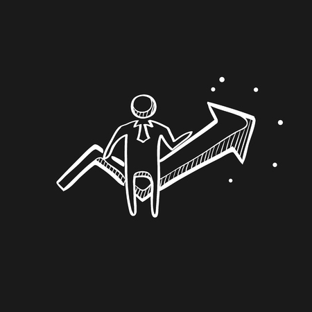 Businessman chart icon in doodle sketch lines. Business finance growth success info graphicのイラスト素材