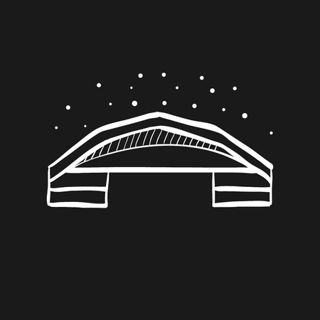 Airplane hangar icon in doodle sketch lines. Aviation repair maintenance building structureのイラスト素材