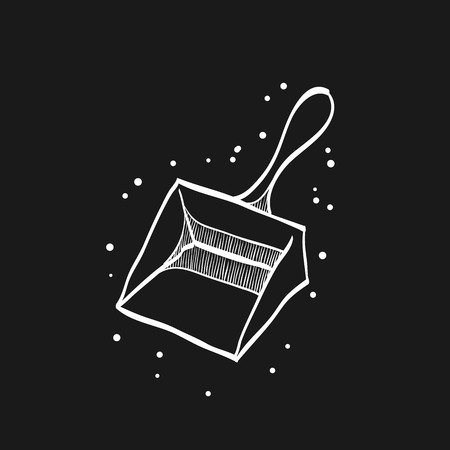 Dustpan icon in doodle sketch lines. Cleaning tool household domestic workのイラスト素材