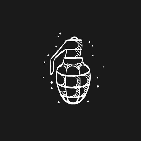 Grenade icon in doodle sketch lines. Military army explosive fragmented attack throwのイラスト素材