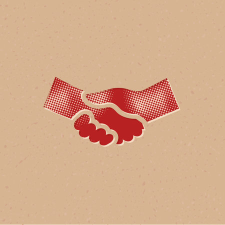 Handshake icon in halftone style. Grunge background vector illustration.のイラスト素材