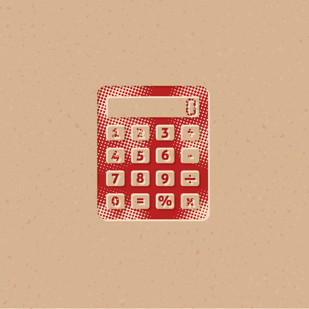 Calculator icon in halftone style. Grunge background vector illustration.のイラスト素材