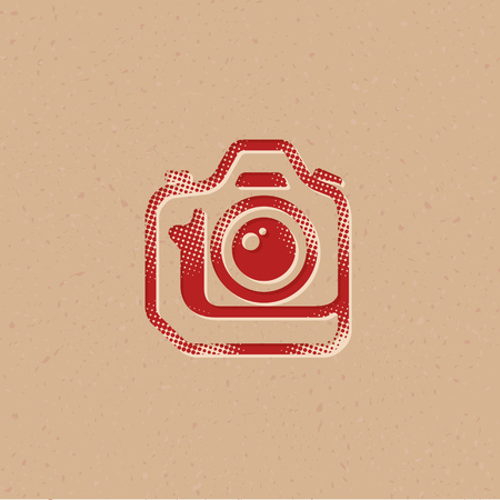 Camera icon in halftone style. Grunge background vector illustration.のイラスト素材