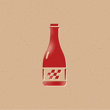 Champagne icon in halftone style. Grunge background vector illustration.のイラスト素材