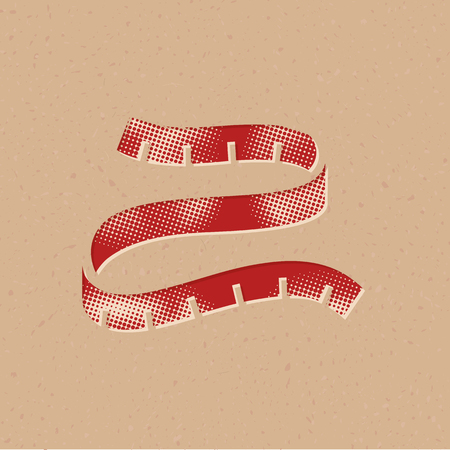 Measuring tape icon in halftone style. Grunge background vector illustration.のイラスト素材
