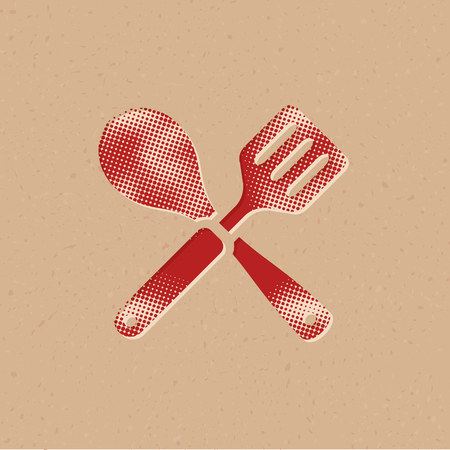 Spatula icon in halftone style. Grunge background vector illustration.のイラスト素材