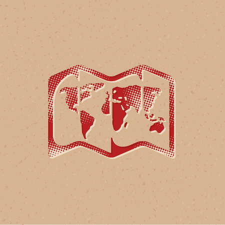 Road map icon in halftone style. Grunge background vector illustration.のイラスト素材