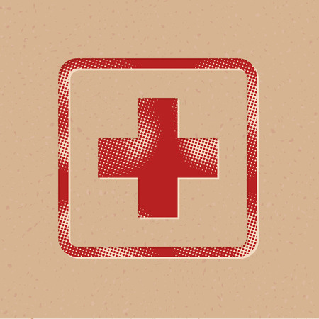 Medical cross icon in halftone style. Grunge background vector illustration.のイラスト素材